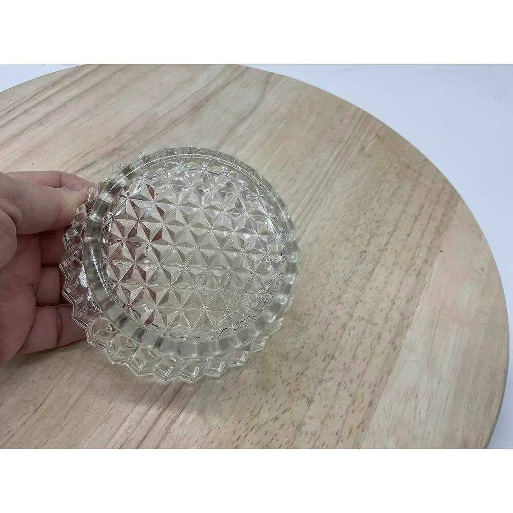 Clear Glass Dessert Bowl Small Geometric Starburst Pattern Unmarked Dish Kitchen